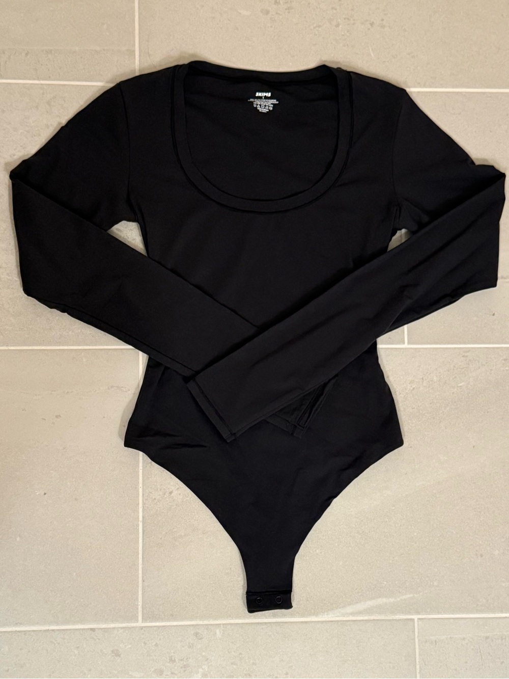 SKIMS Black Long Sleeve Scoop-Neck Bodysuit